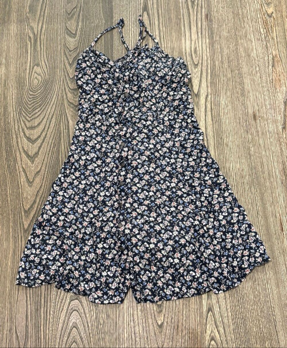 American Eagle Outfitters Women's Ditsy Floral Fit and Flare Sundress Navy Small